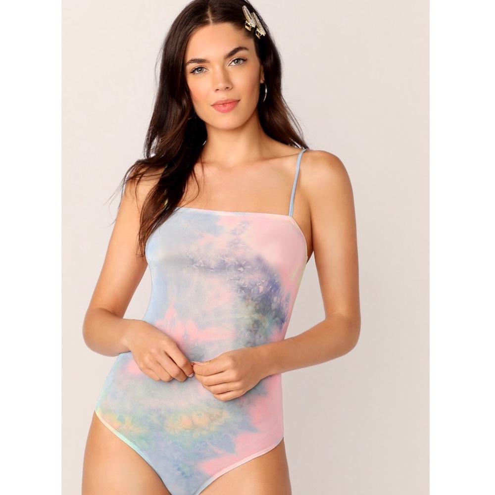 🍒💋 Tie dye Spaghetti Strap Mesh Bodysuit